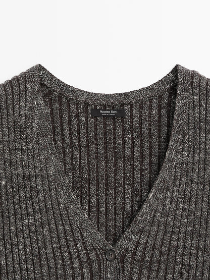 Linen blend flecked thread knit vest · Brown · Suit / Smart |