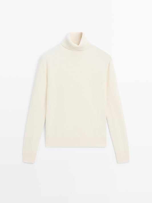 Wool blend knit sweater with high neck