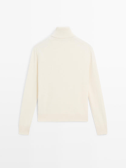 Wool blend knit sweater with high neck