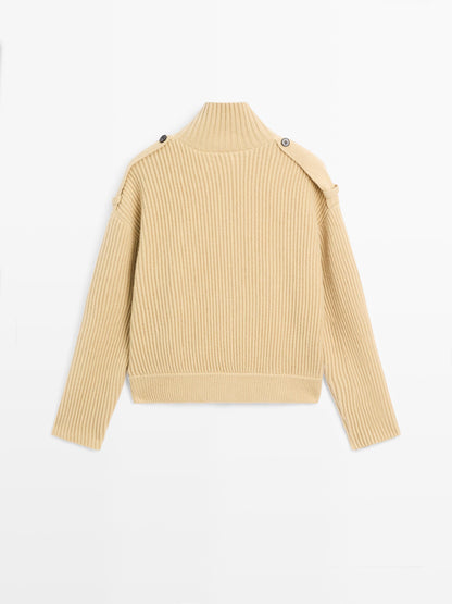 100% wool turtleneck cardigan
