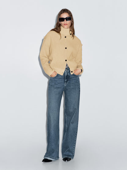 100% wool turtleneck cardigan