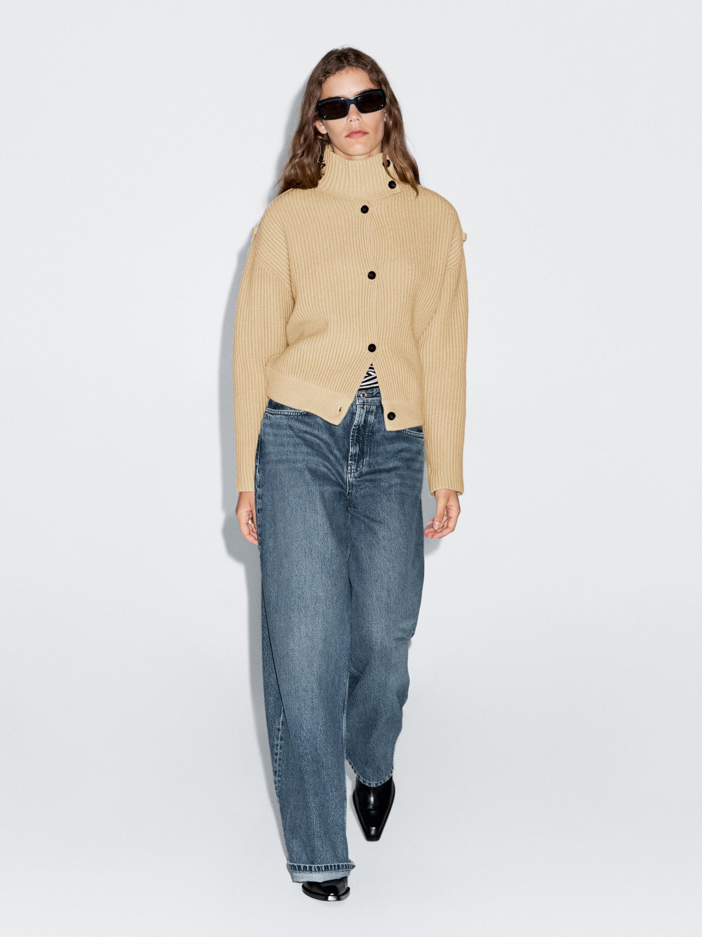 100% wool turtleneck cardigan
