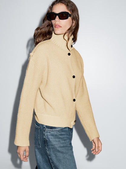 100% wool turtleneck cardigan