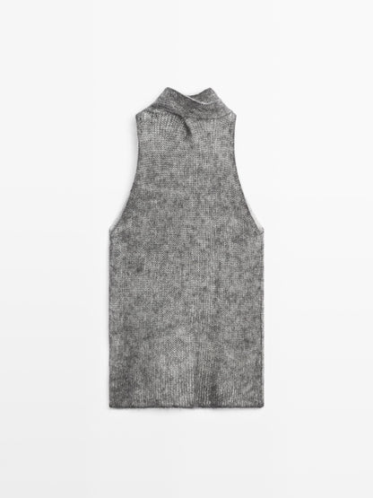Alpaca and wool knit halterneck top