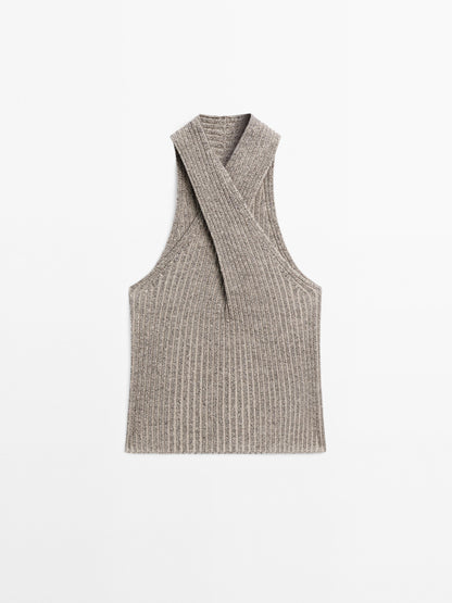 Knit cotton blend crossover top