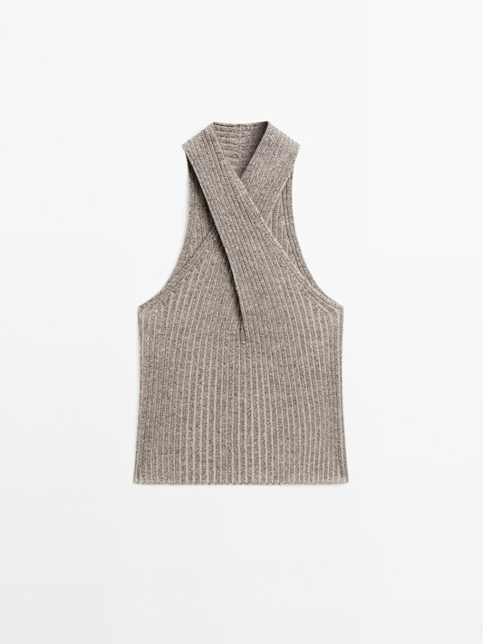 Knit cotton blend crossover top