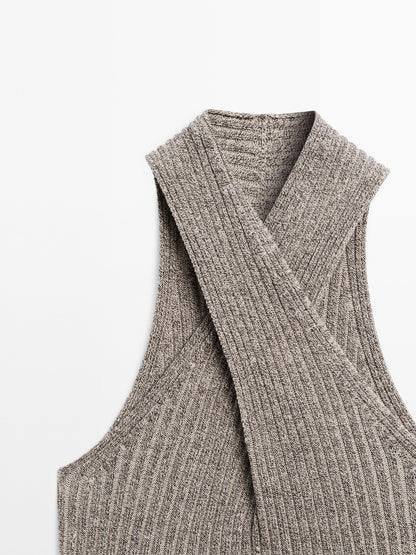 Knit cotton blend crossover top