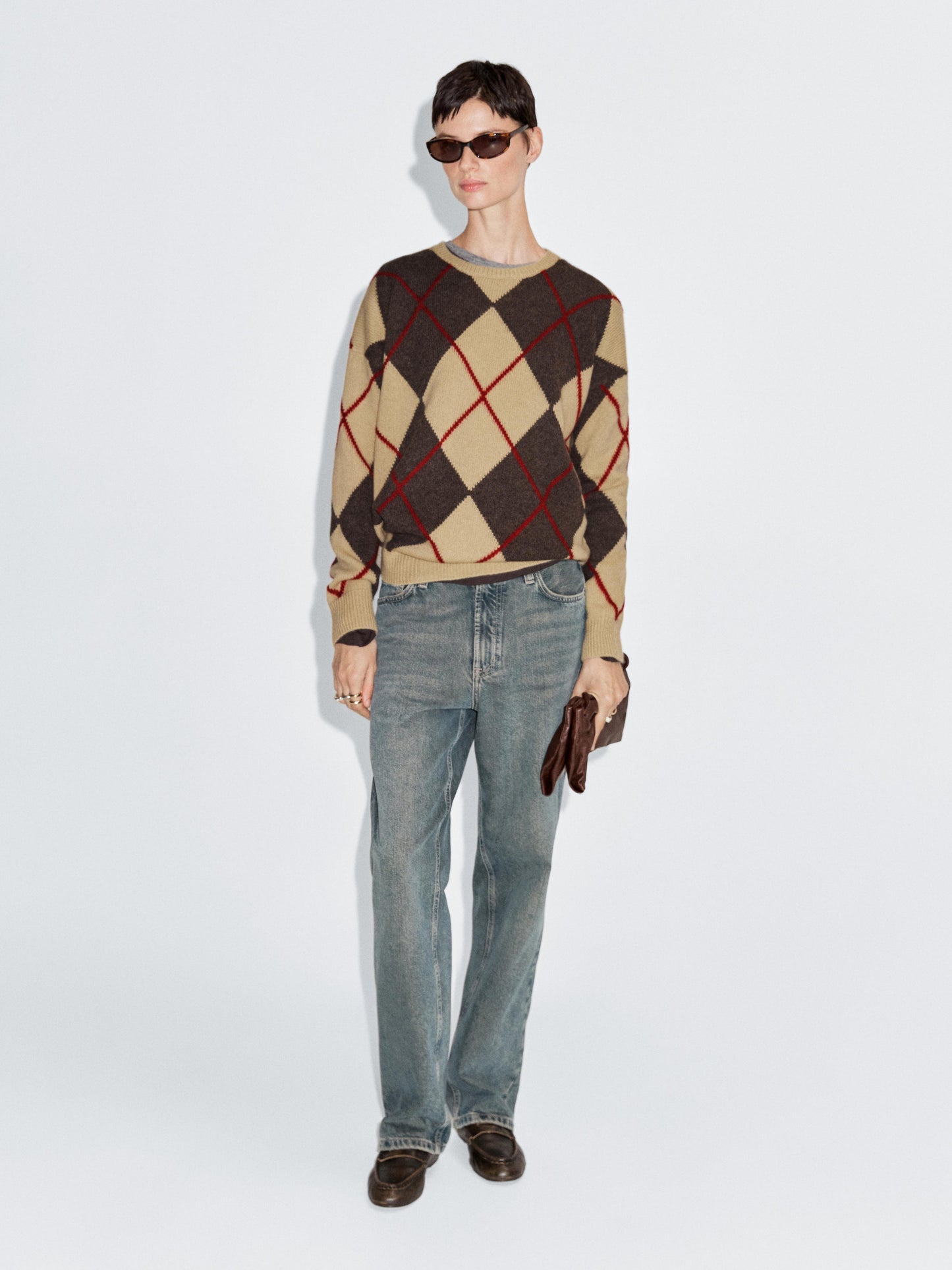 Wool blend sweater with argyle detailing