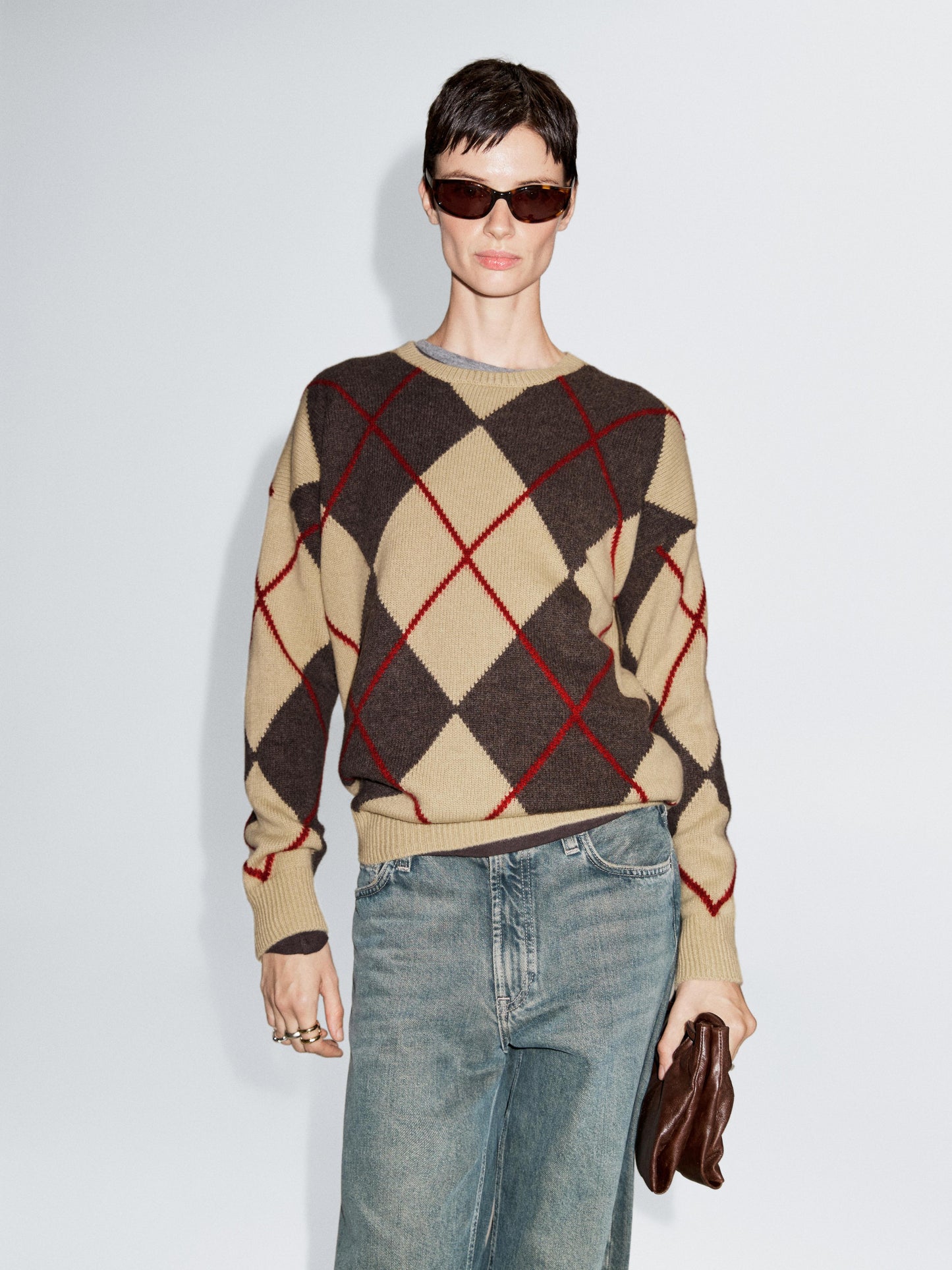 Wool blend sweater with argyle detailing