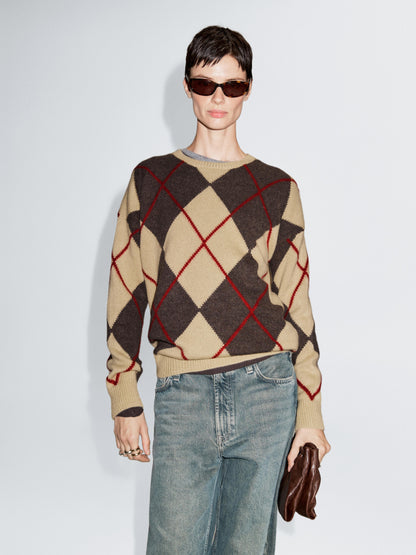 Wool blend sweater with argyle detailing