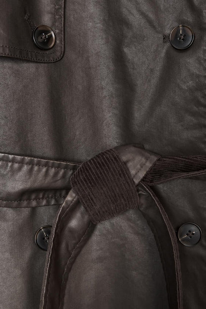 Long Waxed Trench Coat With Corduroy Cuffs