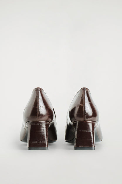 Angular Leather Heeled Loafers