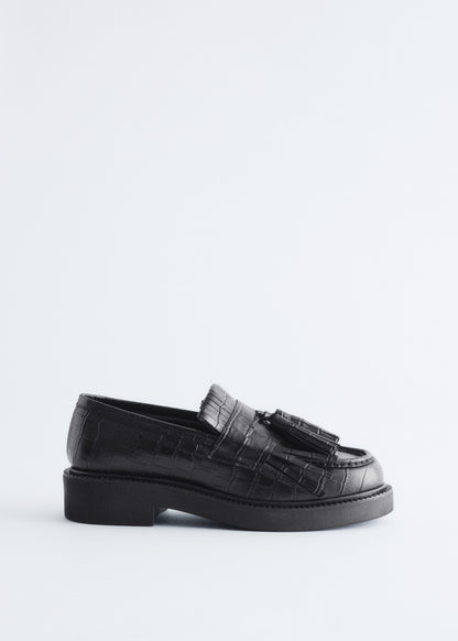 Chunky Croco Leather Loafers