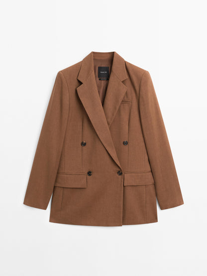 Double-breasted linen blend blazer