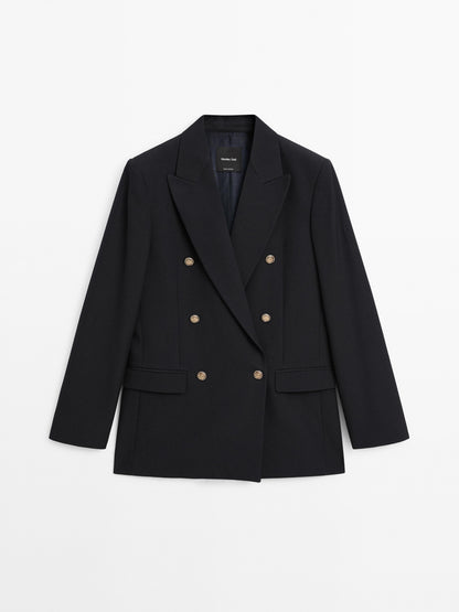 Wool blend blazer with gold buttons