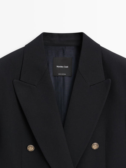 Wool blend blazer with gold buttons