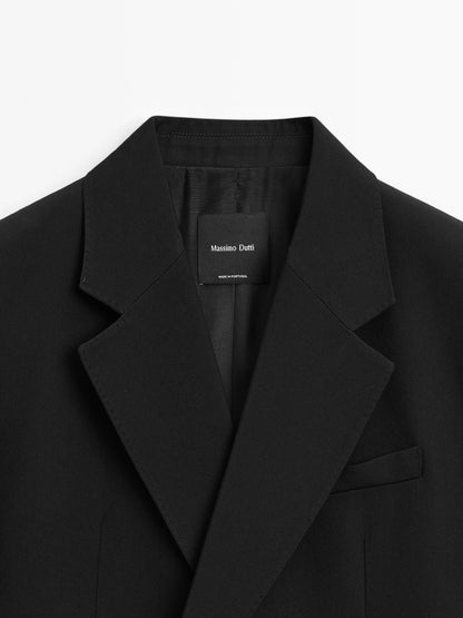 Cropped wool blend double-breasted blazer