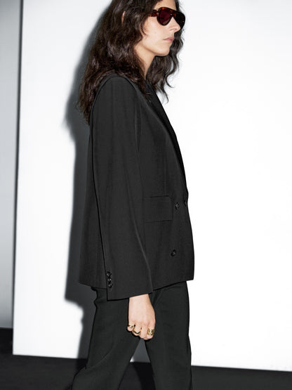 Cropped wool blend double-breasted blazer