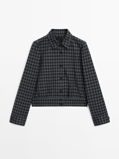 Check overshirt with elastic detail