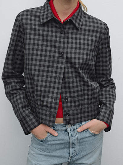 Check overshirt with elastic detail