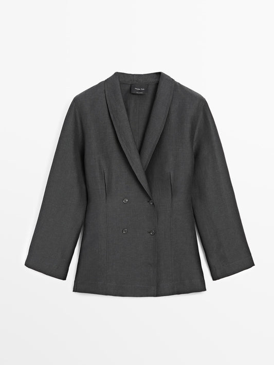 Lightweight double-breasted wool blend blazer