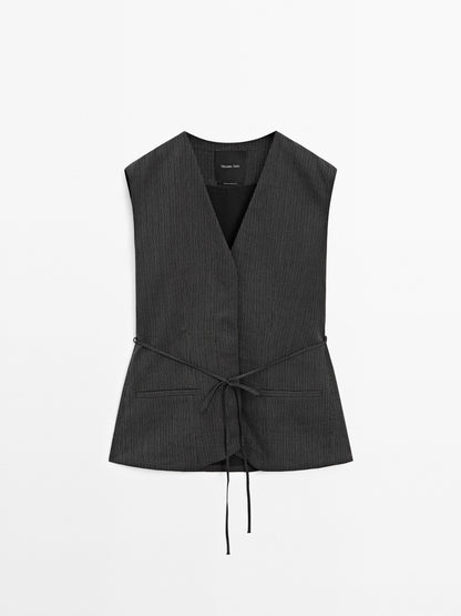 Cotton blend waistcoat with trims