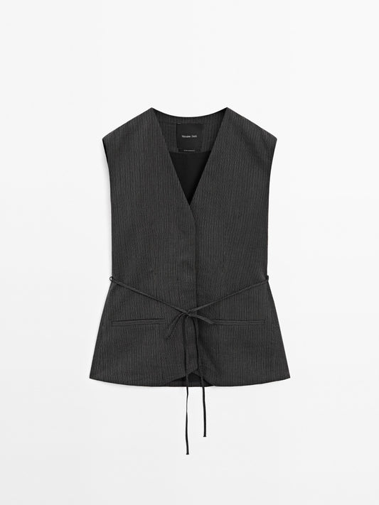 Cotton blend waistcoat with trims