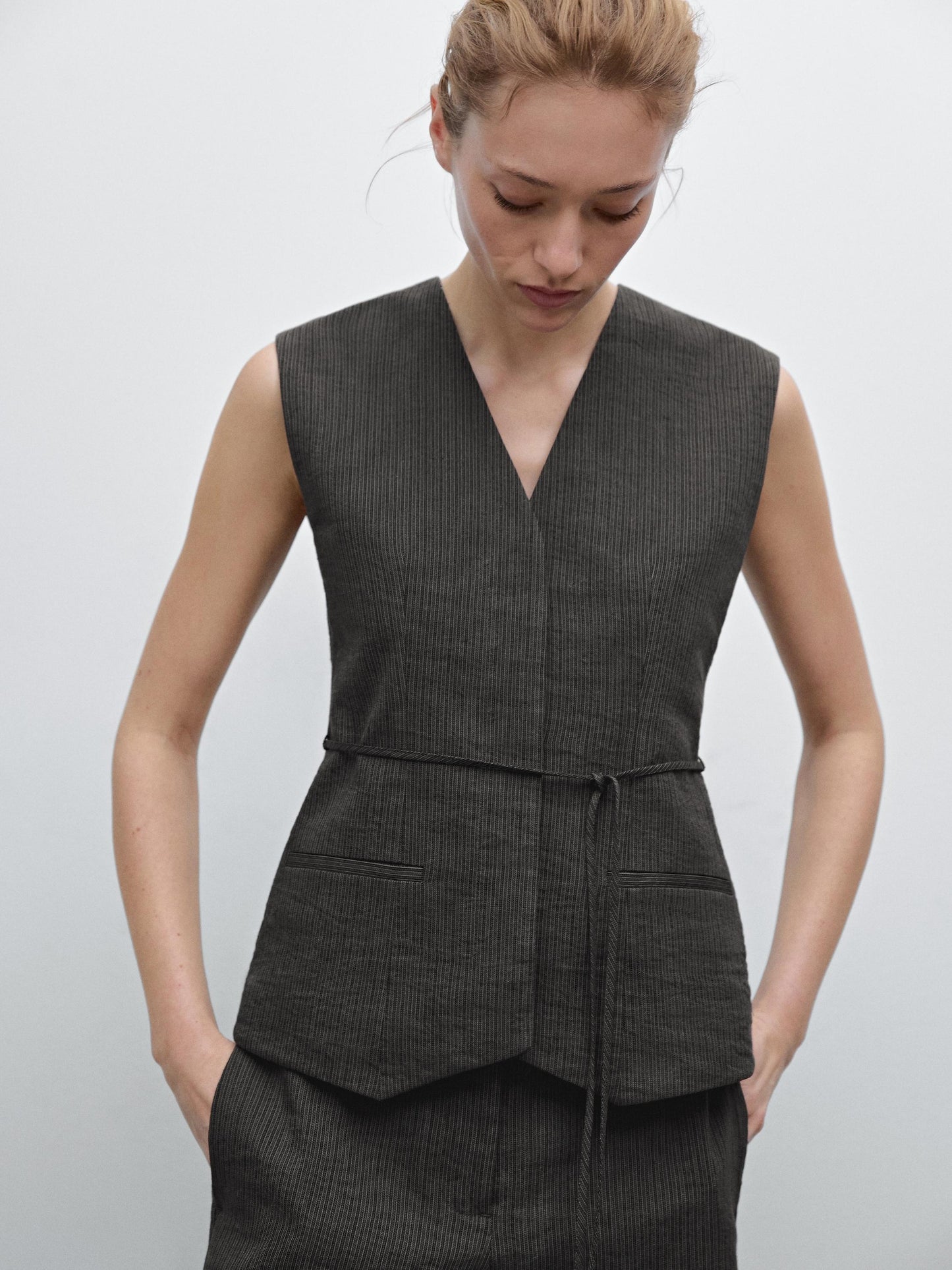 Cotton blend waistcoat with trims