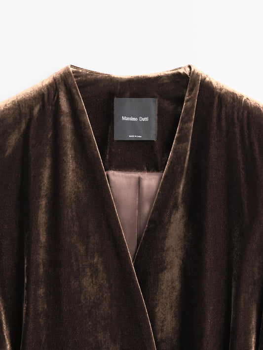 Velvet blazer with tie detail