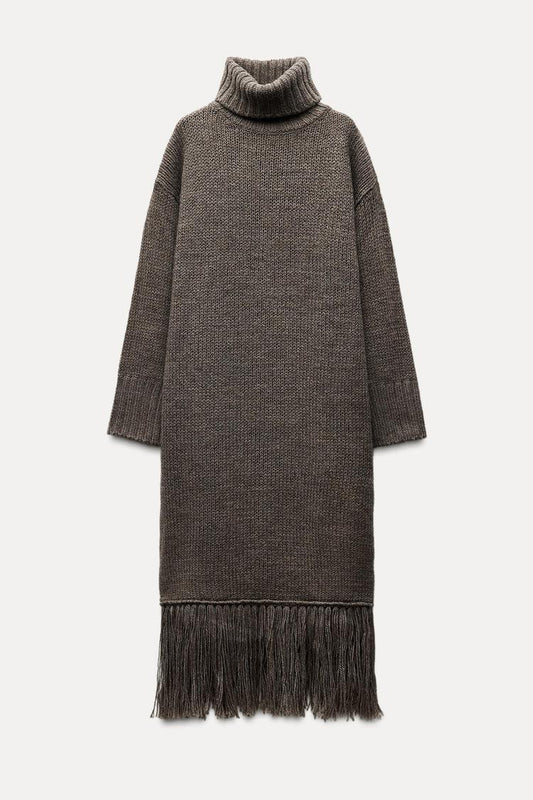 Long fringed 100% wool dress