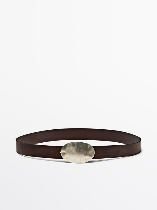 Nappa leather belt with metal buckle