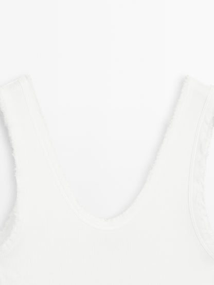 Cotton blend top with frayed piping