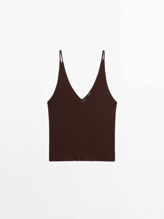 Openwork cotton blend strappy top