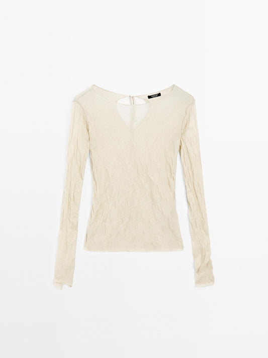 Long sleeve wrinkled effect t-shirt