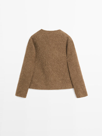 Alpaca and wool knit cardigan with brushed finish