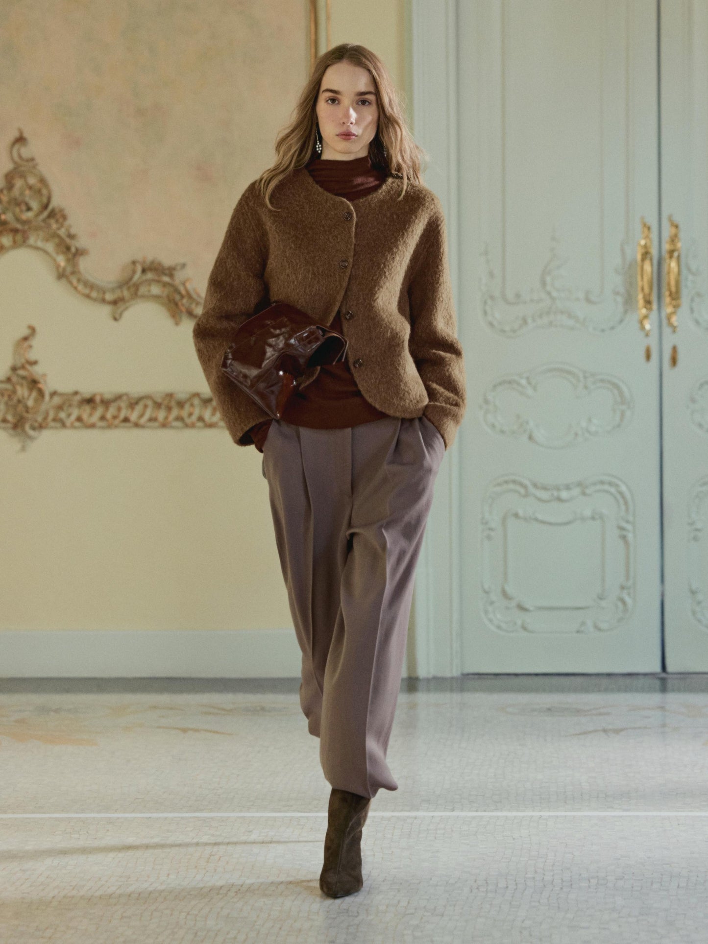 Alpaca and wool knit cardigan with brushed finish