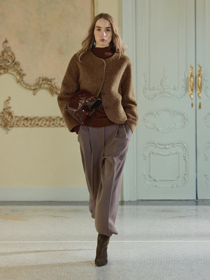 Alpaca and wool knit cardigan with brushed finish