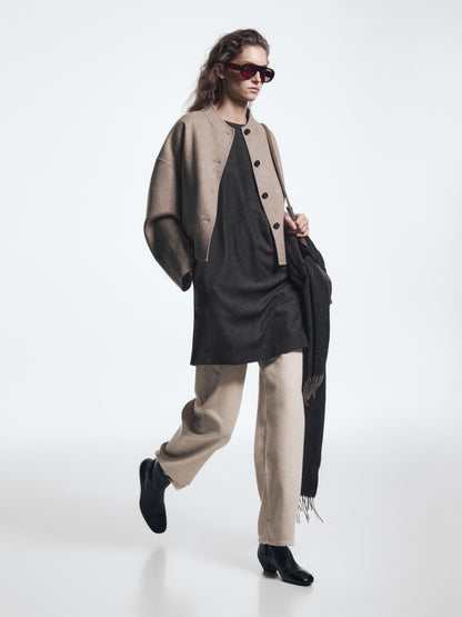 Short wool blend coat with high collar