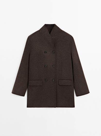 Wool blend coat with tuxedo collar