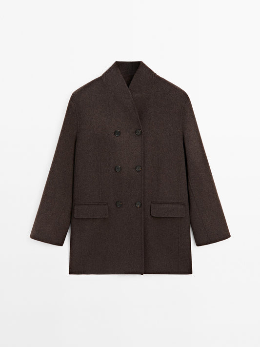Wool blend coat with tuxedo collar