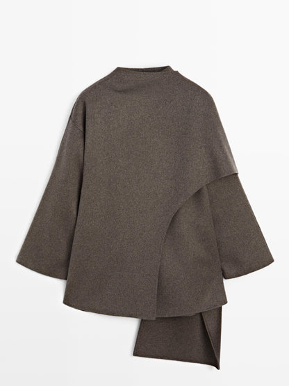 Mid-length wool blend coat with scarf