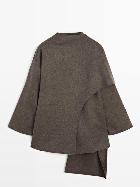 Mid-length wool blend coat with scarf