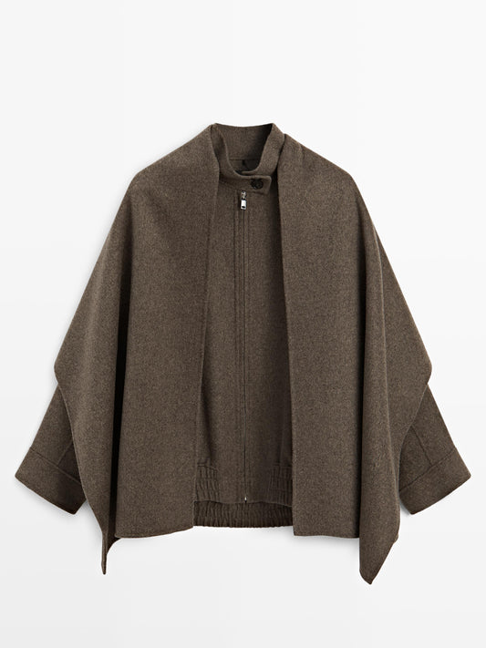 Wool blend bomber jacket with scarf