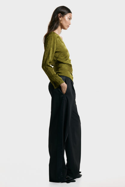 Jacquard-weave one-shoulder blouse