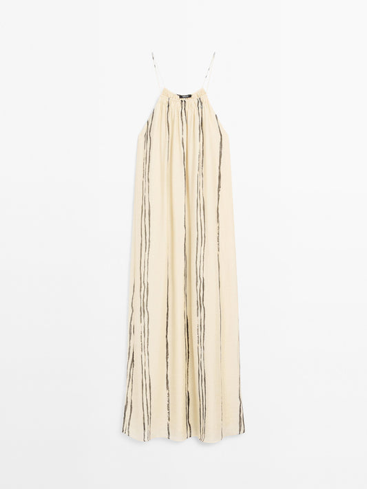 Flowing stripe print midi dress