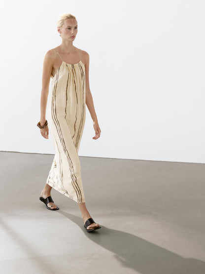 Flowing stripe print midi dress