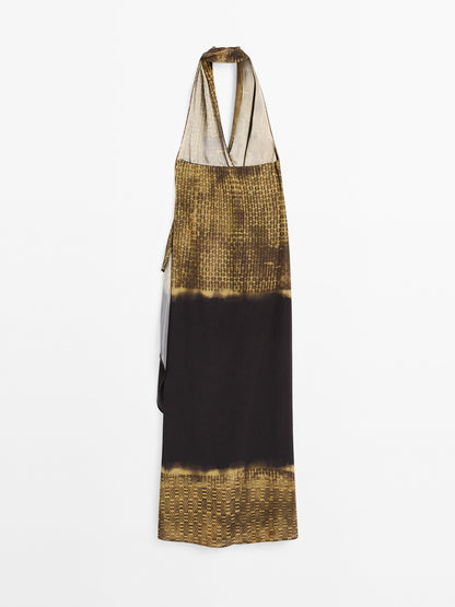 Printed halter-neck midi dress