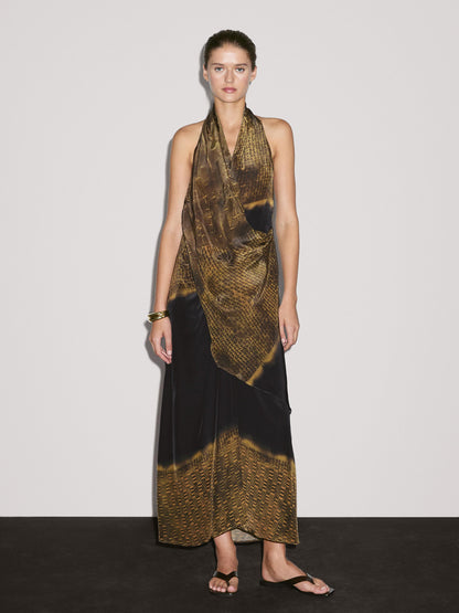 Printed halter-neck midi dress