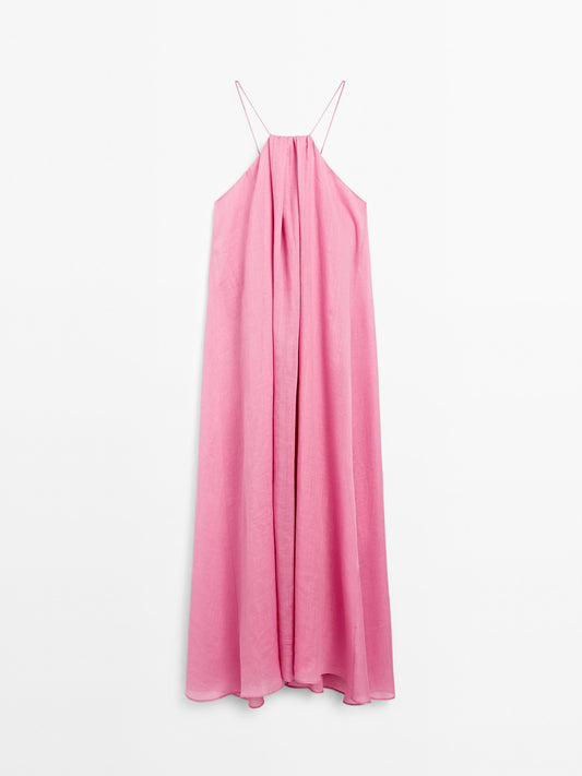 Long dress halter neck gathered