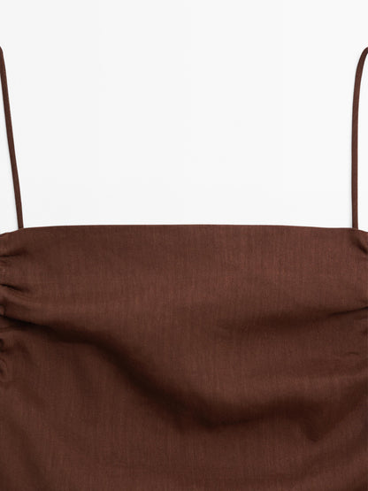 Gathered linen blend midi dress